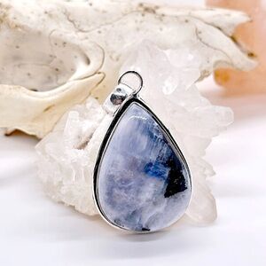 FLASHY Rainbow Moonstone & Black Tourmaline 925 Sterling Silver Gemstone Pendant